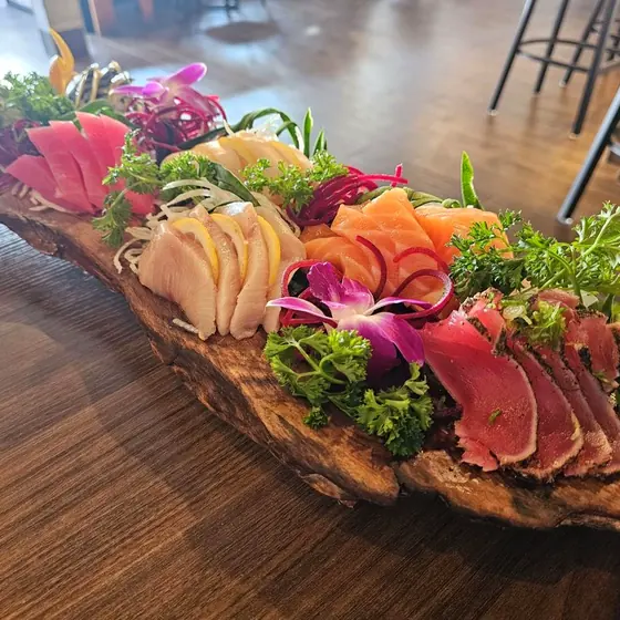 Sashimi platter on a wooden board